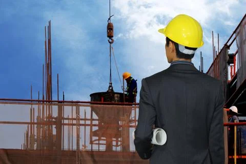 Engineer inspected the work in the construction site 스톡 사진