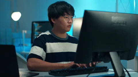 Engineer inspecting code software backend system logic technology development Stock Footage 313807366