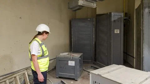 Engineer inspecting construction materials on industrial site Stock Photos