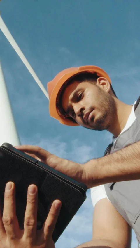 Engineer Inspecting Wind Turbine Stock Footage 318613963