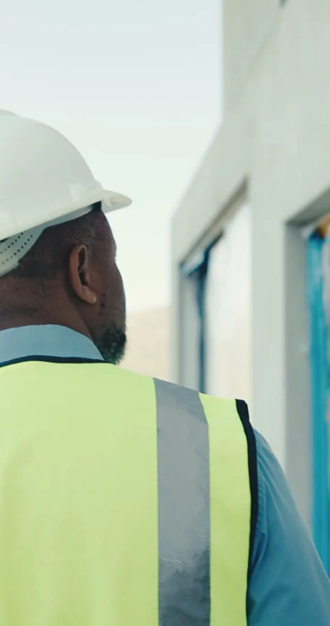 Engineer, inspection or man at construction site with helmet, property Stock Footage 345574949