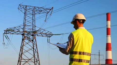 Engineer inspects high-voltage lines. Stock Footage 165159541