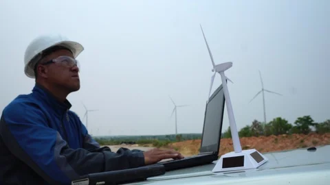 Engineer Inspects Wind Turbines  Stock Footage 127921249