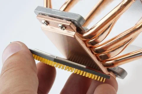 Engineer installing computer processor 写真素材