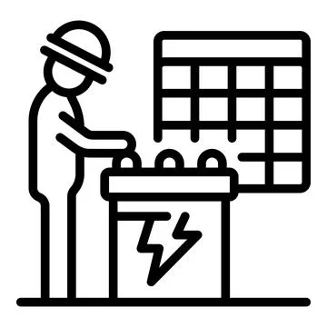 Engineer installing solar panel and accumulator battery for energy storage Illustrazione stock
