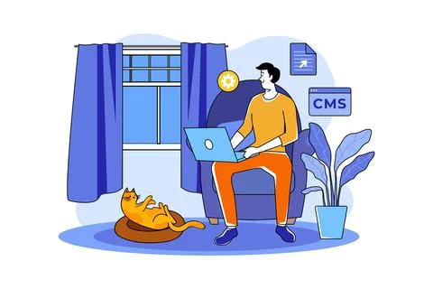 Engineer IT specialist programmer man work at home Illustrazione stock