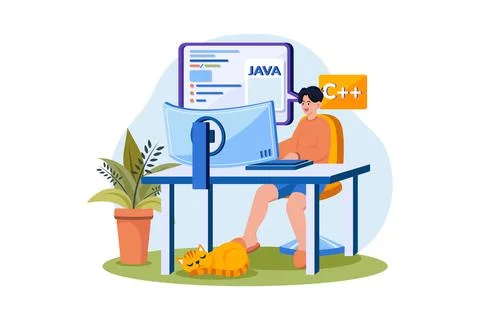 Engineer IT specialist programmer man work at home Stock-Illustration