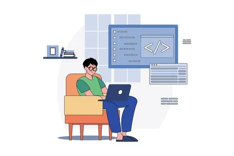 Engineer IT Specialist Programmer Man Work At Home Stock-Illustration