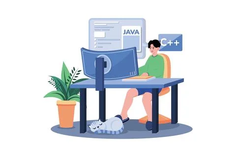 Engineer IT Specialist Programmer Man Work At Home Stock-Illustration