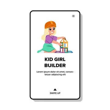 Engineer kid girl builder vector 스톡 일러스트