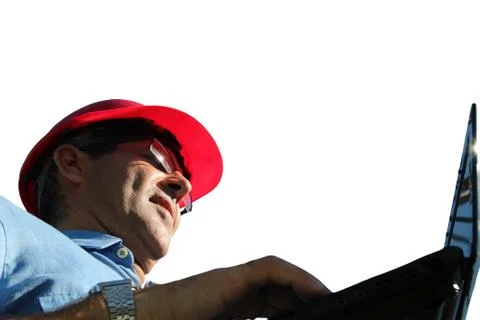 Engineer With Laptop Computer Isolated Over A White Background Stock Photos