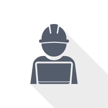 Engineer with laptop icon, worker, manager concept flat design vector illustr 스톡 일러스트