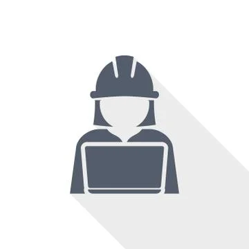 Engineer with laptop icon, worker, manager concept flat design vector illustr Stock Illustration