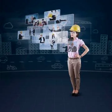 Engineer leader using futuristic interface 스톡 일러스트