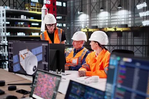 Engineer Leading Training On SCADA Software For Civil Rocket Research. Foto stock