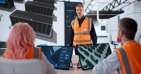 Engineer Leads Team Meeting, Explaining Data Center Infrastructure Build Plan Stock Photos