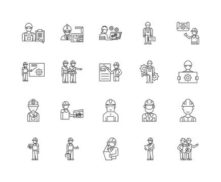Engineer line icons, signs, vector set, outline illustration concept 스톡 일러스트