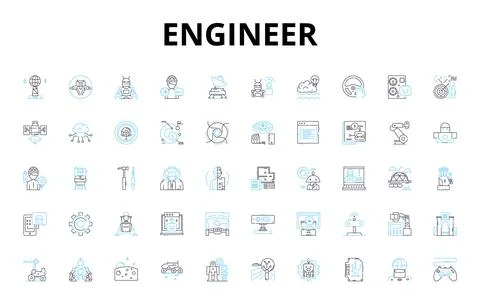 Engineer linear icons set. Inventive, Analytical, Innovative, Skilled, Detail イラスト素材