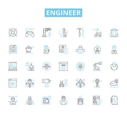 Engineer linear icons set. Inventive, Analytical, Innovative, Skilled, Detail イラスト素材