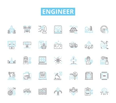 Engineer linear icons set. Inventive, Analytical, Innovative, Skilled, Detail イラスト素材