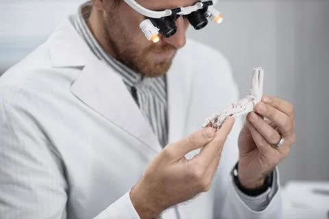 Engineer Looking at 3D Model with Binocular Goggles Stock Photos
