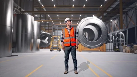 Engineer Looking Around at Heavy Factory Stock Footage 340821028