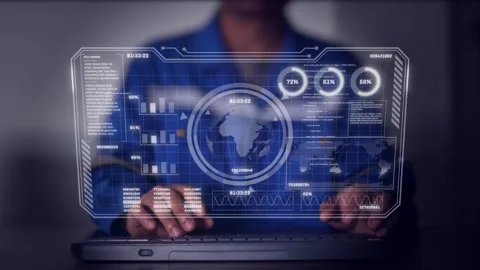 Engineer looking at data analyzed by AI artificial intelligence system 스톡 동영상 253639621