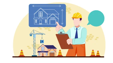 Engineer Looking to Paper Plan in Front of Construction Site with Animation Stock Footage 277073438