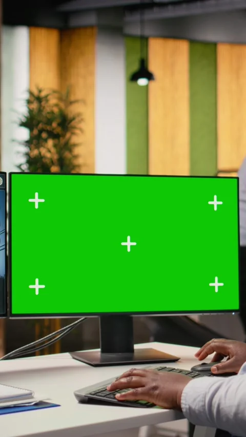 Engineer looking at power lines analytics dashboard on isolated screen PC Stock Footage 315417772