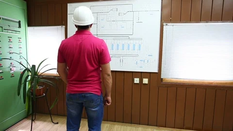 Engineer looks at large scheme Video stock 88352743