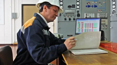 Engineer Looks Log Video stock 8660545