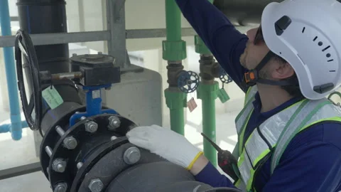 Engineer maintenance hvac cooling tower inspection technician safety adjust.. Stock Footage 335194214