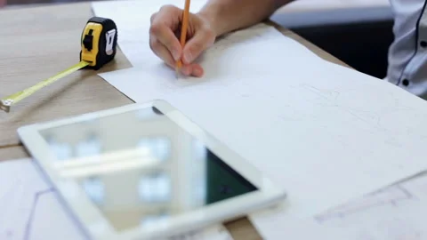Engineer makes calculations using a tablet Stock Footage 87177036