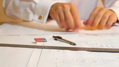 Engineer Makes New Project Drawing Video stock 92083406