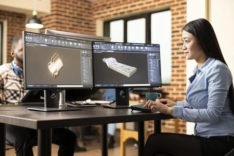 Engineer makes products on cad interface Stock Photos