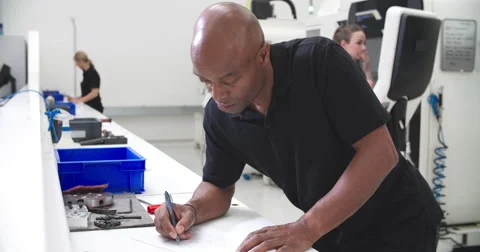 Engineer Making Notes On Technical Drawing In Factory 库存影片 56213687