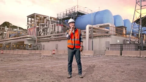 Engineer Making Shh Gesture at Gas Plant Stock Footage 337761888