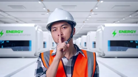Engineer Making Shh Gesture at Power Plant Stock Footage 333772740