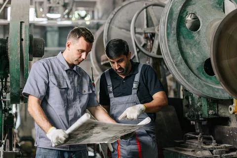 Engineer male workers team working together service maintenance machine in .. Stock Photos