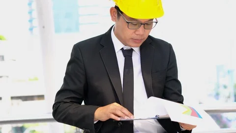 Engineer man analysis project quality. Stock Footage 93439361