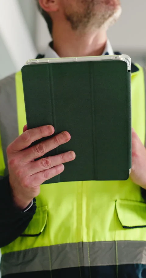 Engineer, man and hands in building with tablet, project inspection and property Stock Footage 329375237