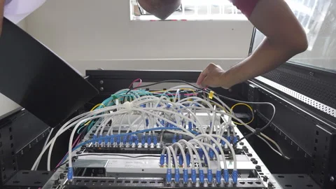 Engineer man asia for network installations Stock Footage 249612870