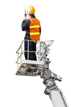 Engineer man in cabin basket Stock Photos