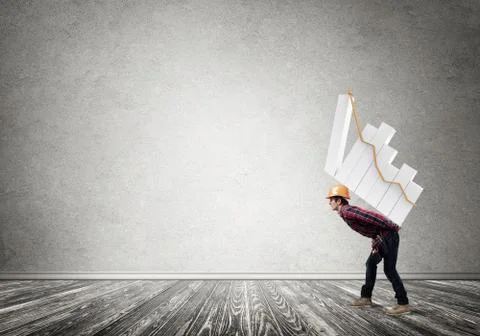 Engineer man carry progress graph Stock Photos