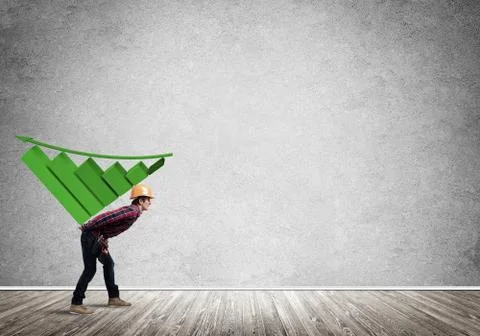 Engineer man carry progress graph Stock Photos