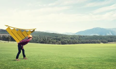 Engineer man carry progress graph Stock Photos