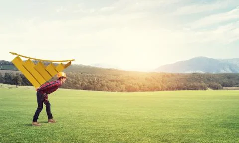 Engineer man carry progress graph Stock Photos