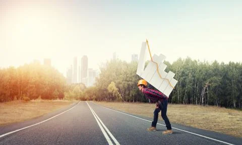 Engineer man carry progress graph Stock Photos