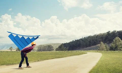 Engineer man carry progress graph Stock Photos