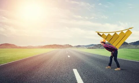 Engineer man carry progress graph Stock Photos